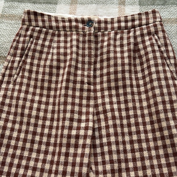 Sezane brown gingham/ecru Martin crop trousers size 40/8 - Picture 3 of 11